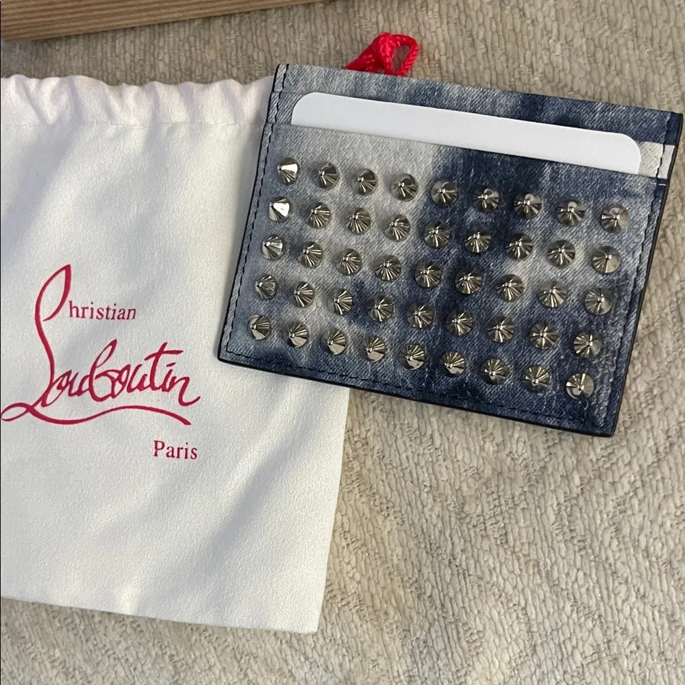 Christian Louboutin Blue Card Holder with Silver Studs